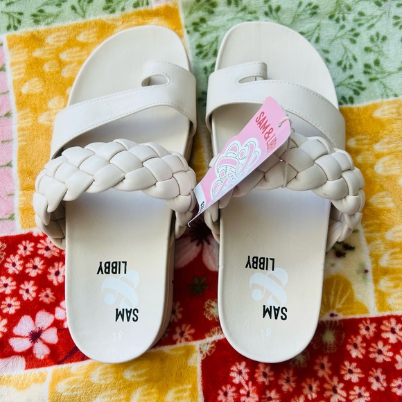 ❤️Sam &Libby Adelia Braided Footbed Sandals Ivory White Leather Beach Size 9 NWT - Picture 4 of 7